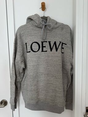 Loewe Grey Marled Logo Hoodie with Black Lettering
